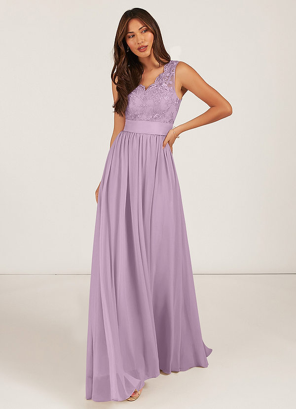 Azazie Gertrude Bridesmaid Dresses Wisteria A-Line Lace Chiffon Dress image1