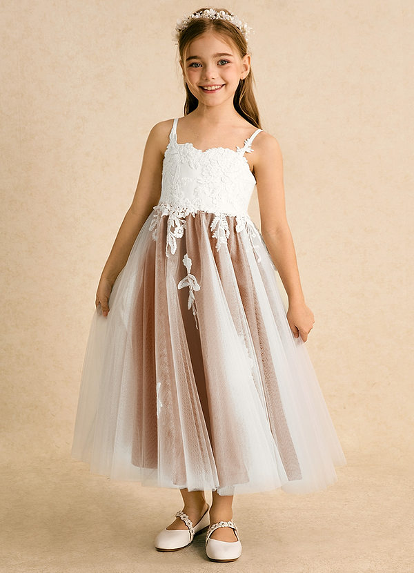 Azazie Coraline Vestidos de Niña de Flores Vestido de Marfil Cobre de Encaje de Corte En A image1