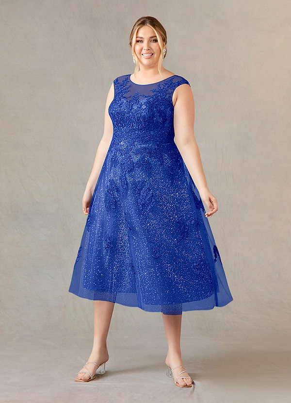 Azazie Flynn Mother of the Brides Dresses Royal Blue A-Line Boatneck Lace Tulle Dress image1
