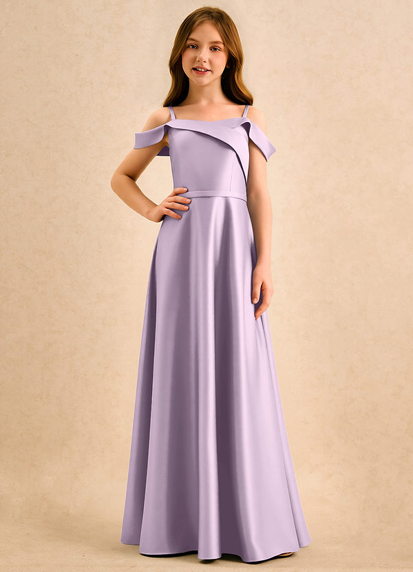 Azazie Jupie Girls Formal Abiti da Ragazza di Fiori Abito A-Line in Raso Opaco Plissettato Lilla Glassato image1