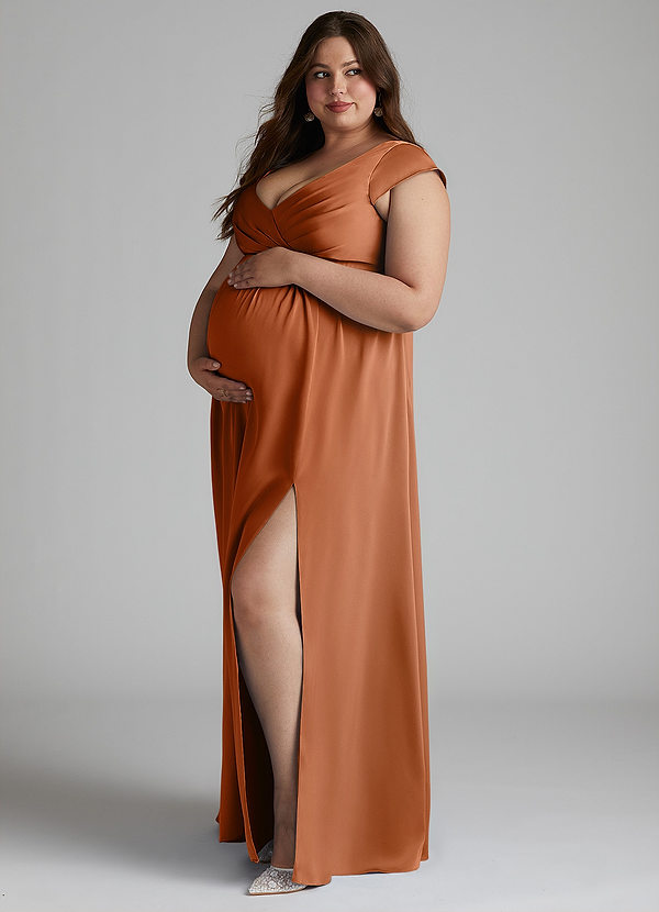 Azazie Allessia Maternity Bridesmaid Dresses A-Line Pleated Stretch Satin Floor-Length Dress image1
