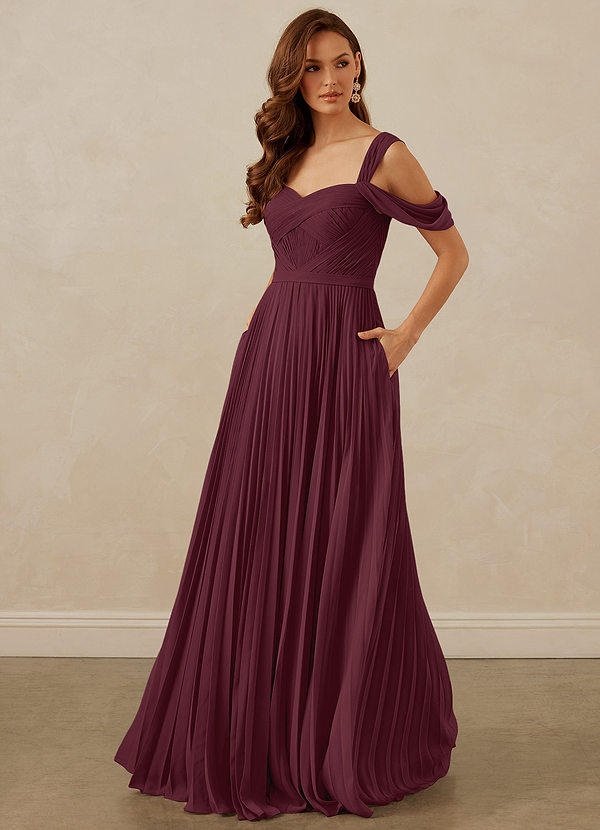 Christian Siriano Bridal for Azazie 1013 Brautjungfernkleider A-Linie Schulterfrei Chiffon Kleid Cabernetrot image1