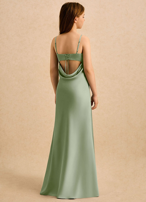 Azazie Mirabella Girls Formal Bloemenmeisjesjurken Kolom Jurk van Stretch Satijn Sweetheart Halslijn Stoffige Salie image1
