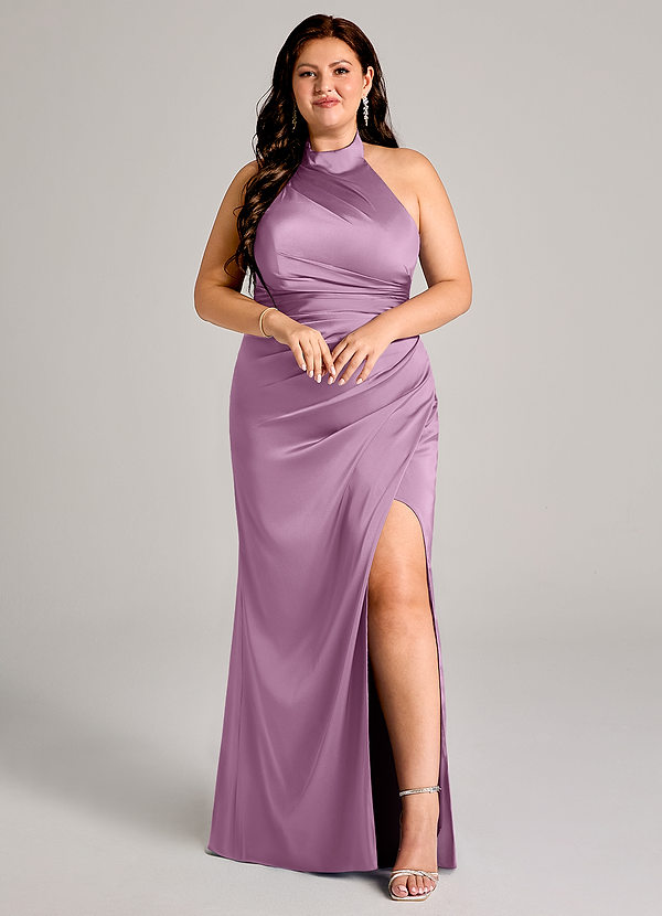 Azazie Jemma Abiti da Damigella Abito Tubino in Raso Elasticizzato Plissettato Glicine image1