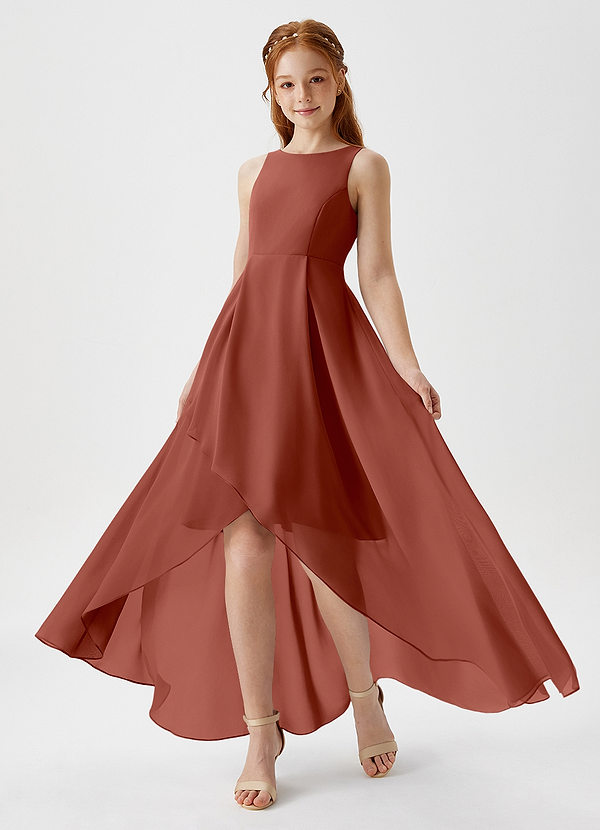Azazie Lizette Junior Auburn A-Line Pleated Chiffon Dress image1