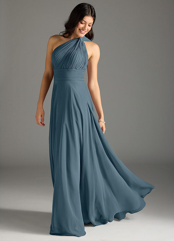 Azazie Charlize Robes de demoiselle d'honneur Robe Trapèze en Mousseline de soie Asymétrique Violet Crépusculaire image1