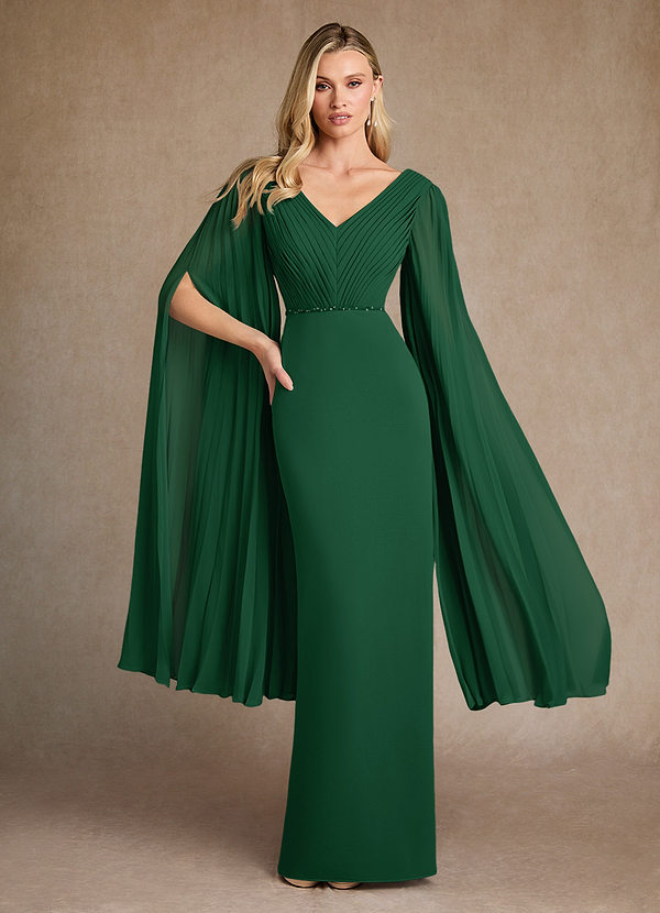 Azazie Ellsworth Mother of the Brides Dresses Dark Green Column Pleated Stretch Crepe Dress image1