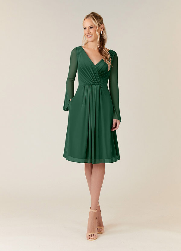 Azazie Teraso Mother of the Bride Dresses Dark Green A-Line Pleated Mesh Dress image1