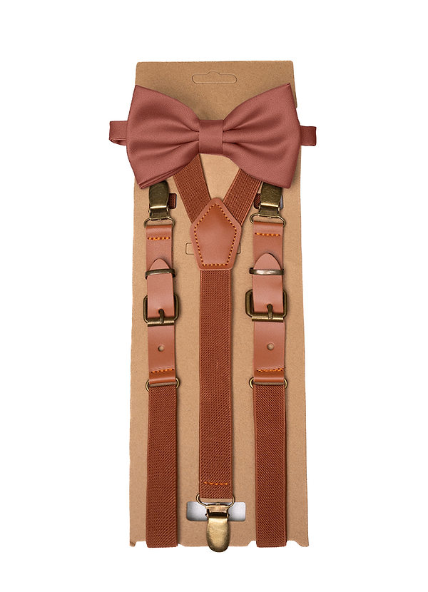 front Matching Matte Satin Pre-Tied Bow Tie & Suspenders Set