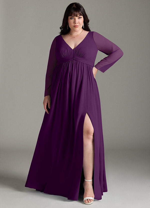 Azazie Teton Maternity Bridesmaid Dresses A-Line Long Sleeve Chiffon Floor-Length Dress image1
