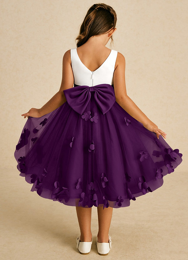 Azazie Sprout Flower Girl Dresses Grape A-Line Bow Tulle Dress image1