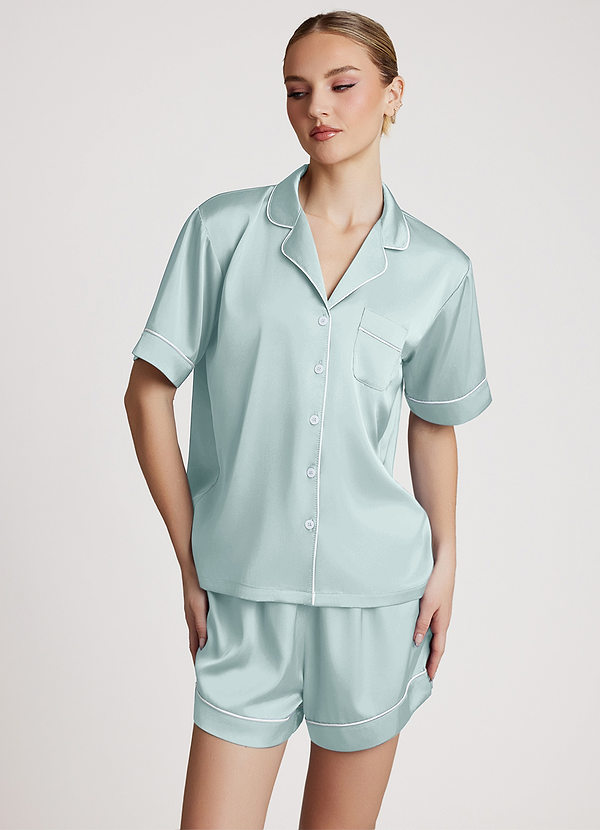 front Mist Satin Contrast Piping Pajama Set
