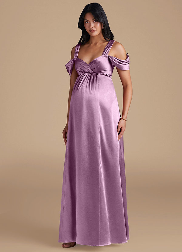 Azazie Rhea Vestidos de dama de honor de maternidad Vestido de Corte En A Plisado Hasta el suelo Satén Metálico image1