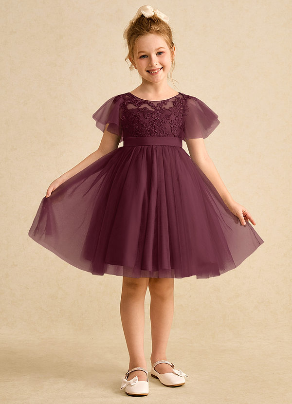 Azazie Queenie Robes de Fillette d'Honneur Robe Trapèze en Dentelle Cabernet image1