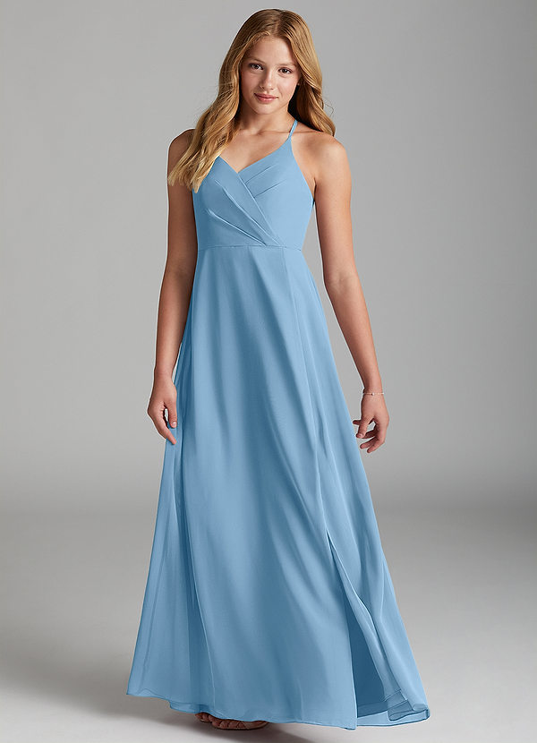 Azazie Davis Junior Jurk van Chiffon met A-Lijn Staal Blauw image1