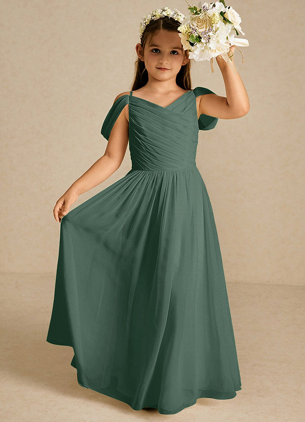Azazie Chelle Flower Girl Dresses Sea Moss A-Line Pleated Chiffon Dress image1