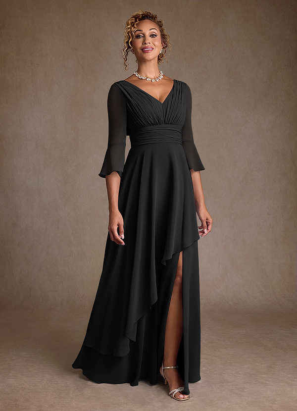 Azazie Eire Vestidos de Madre de la Novia Vestido de Negro de Gasa de Corte en A con Plisado image1