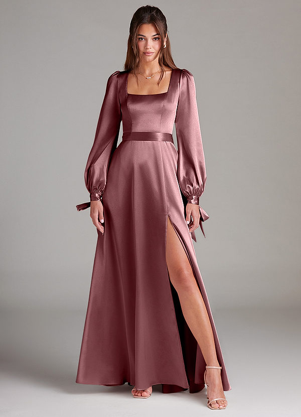 Leonia A-Line Long Sleeve Metallic Satin Dress
