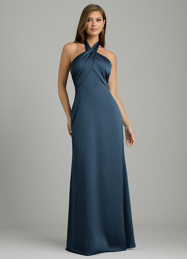 Azazie Nicole Bridesmaid Dresses Dark Navy A-Line Stretch Satin Dress image1