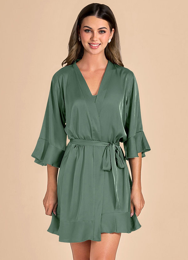 2-Piece Ruffle Satin Robe and Slip Set Robes | Azazie UK