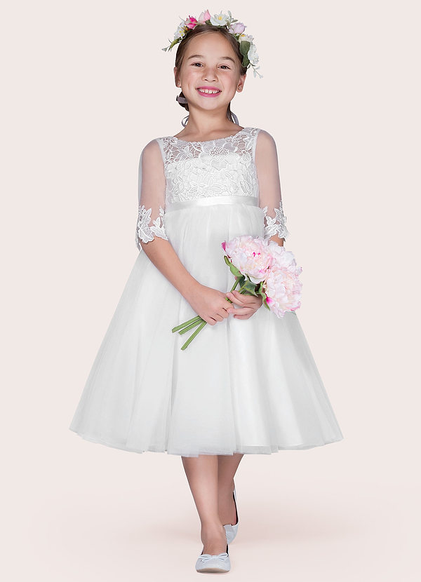 Azazie Haizea Flower Girl Dresses Diamond White Ball-Gown Lace Tulle Dress image1
