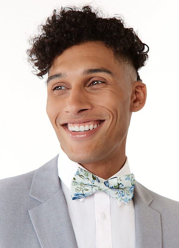 front Blue Rose Floral Pre-Tied Bow Tie