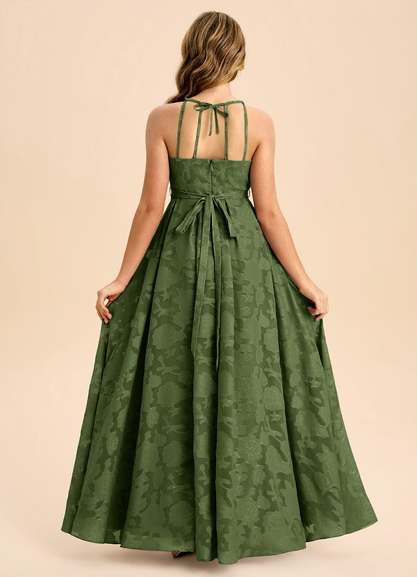 Azazie Arianthe Junior A-Linie Plissee Blumen-Burnout Kleid Olivgrün image1