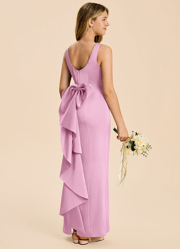 Azazie Emi Junior Candy Pink Sheath Bow Stretch Satin Dress image1