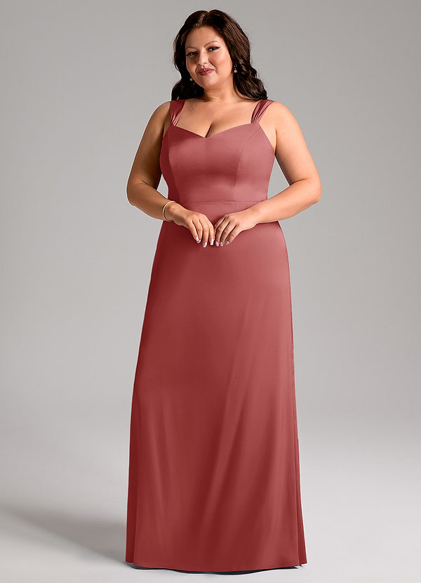 Azazie Denice Vestidos Dama de Honor Vestido de Rosa Antigua de Satén Elástico de Corte Recto con Plisado image1