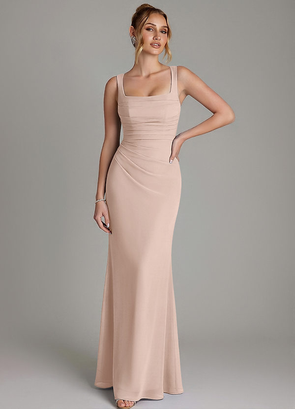 Azazie Agustina Brautjungfernkleider Meerjungfrau-Linie Korsett Chiffon Kleid Englisches Rosa image1
