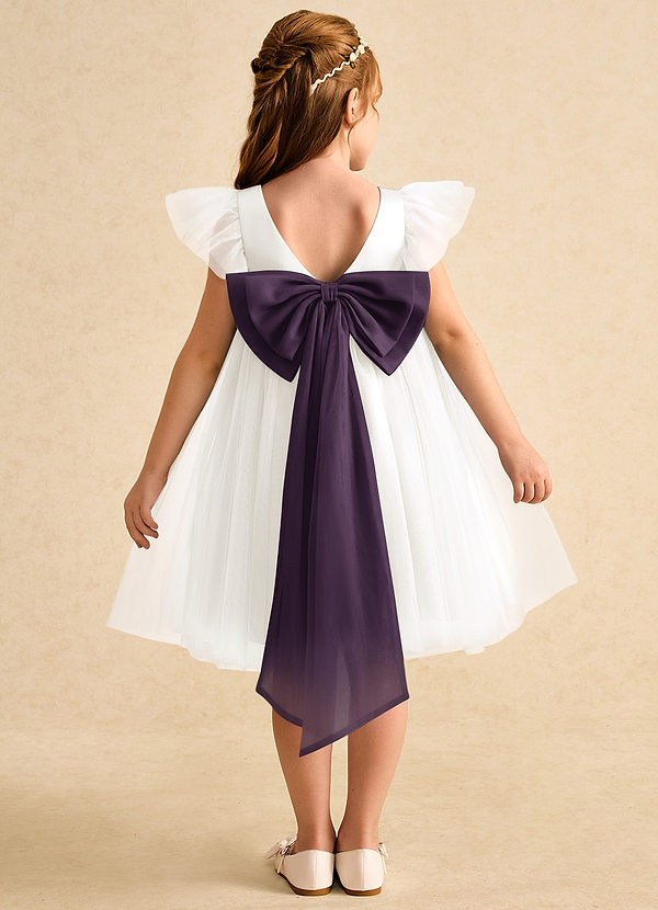 Azazie Munchkin Flower Girl Dresses Ivory Plum A-Line Bow Tulle Dress image1