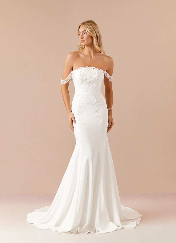 Azazie Guinevere Brautkleider Meerjungfrau-Linie Pailletten Stretch-Krepp Kleid Diamantweiß image1