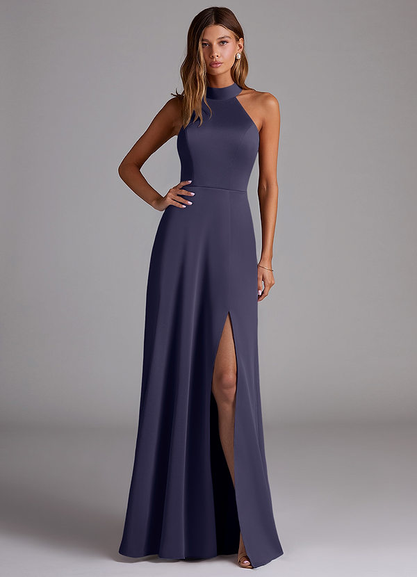 Azazie Myra Brautjungfernkleider A-Linie Hoher Kragen Stretch-Satin Kleid Sturm image1