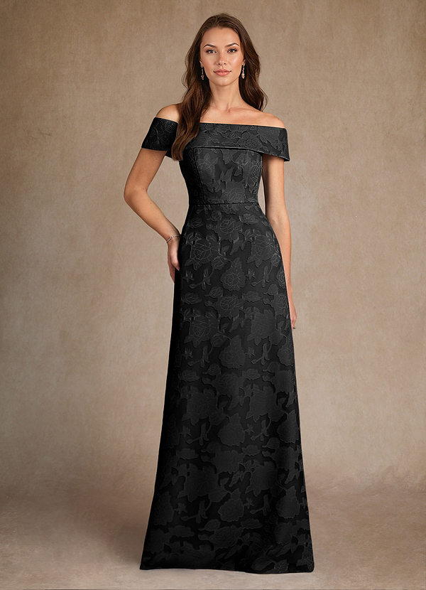 Azazie Medford Mother of the Brides Dresses Black A-Line Off the Shoulder Floral Burnout Dress image1