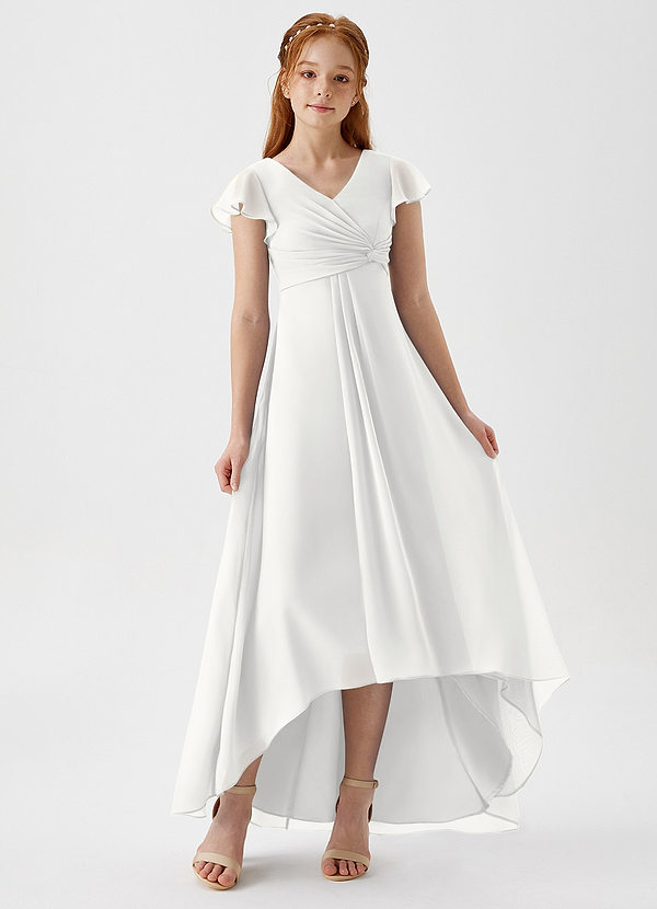 Azazie Breanne Junior Vestido Blanco de Gasa de Corte en A image1