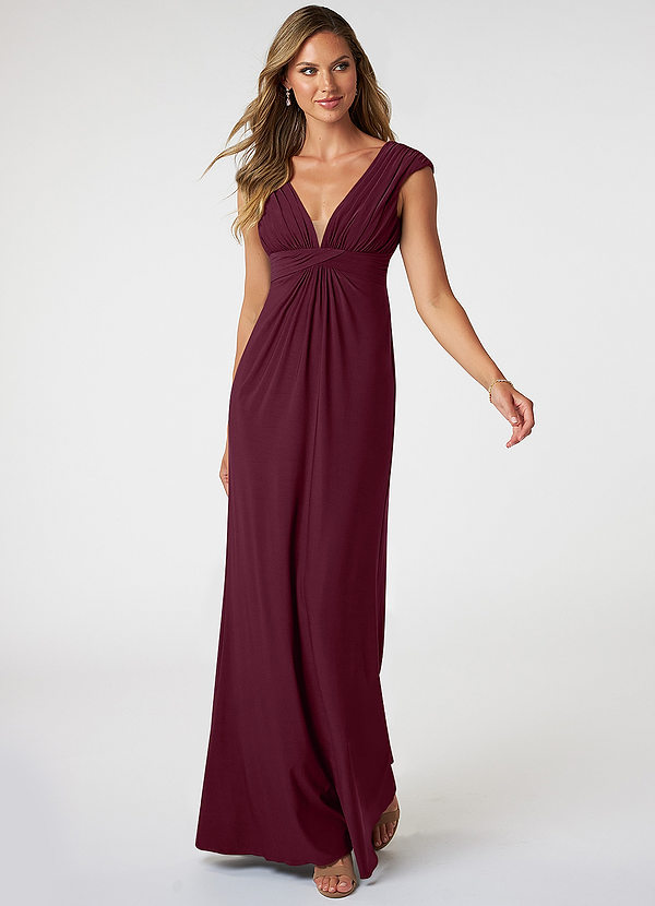 Azazie Rena Bridesmaid Dresses A-Line Pleated Luxe Knit Floor-Length Dress image1