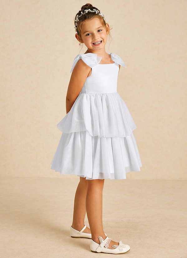 Azazie Vanellope Robes de Fillette d'Honneur Robe Trapèze en Tulle Arc Blanc image1