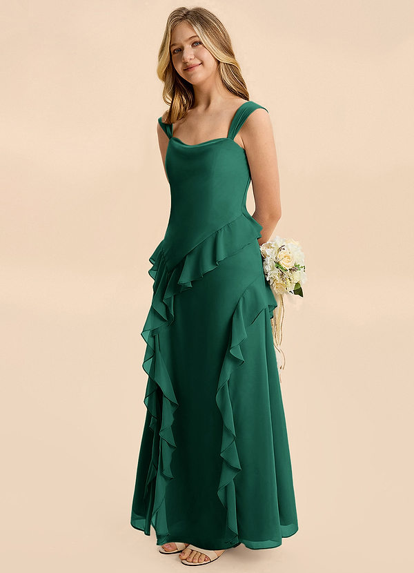 Azazie Sloane Junior Emerald A-Line Sweetheart Neckline Chiffon Dress image1