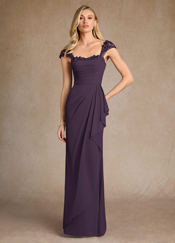 Azazie Belfast Mother of the Brides Dresses Plum Sheath Lace Mesh Dress image1