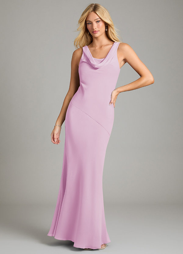 Azazie Rylina Vestidos Dama de Honor Vestido de Rosa Caramelo de Gasa de Corte Sirena con Plisado image1