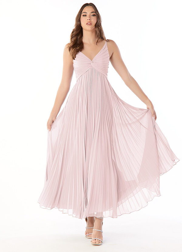 Azazie Raychelle Bridesmaid Dresses Blushing Pink A-Line V-Neck Chiffon Dress image1