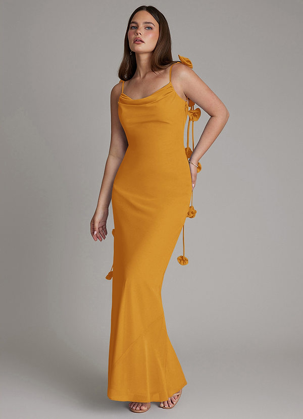 Azazie Kalico Bridesmaid Dresses Butterscotch Mermaid Pleated Chiffon Dress image1