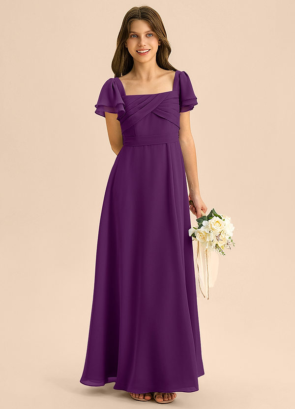 Azazie Azey Junior Grape A-Line Ruched Chiffon Dress image1