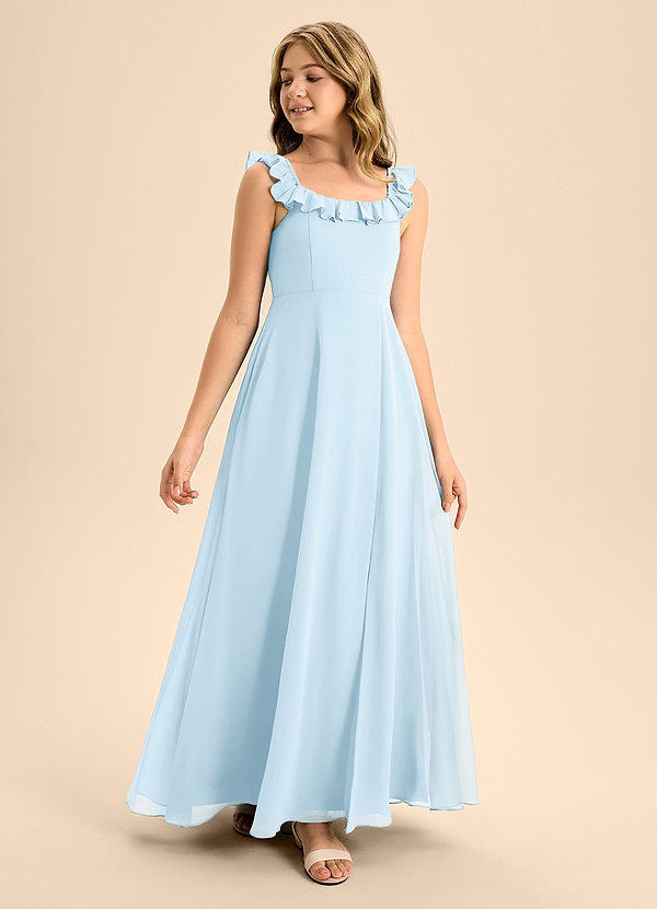 Azazie Callie Junior Abito A-Line in Chiffon Increspato Azzurro image1