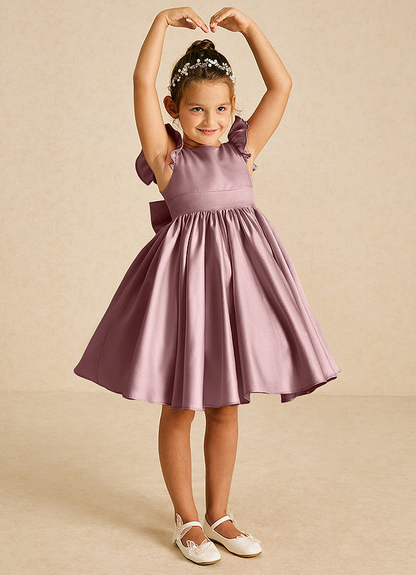 Azazie Tootsie Robes de Fillette d'Honneur Robe Trapèze en Mat Satiné Arc Rose Poussiéreuse image1