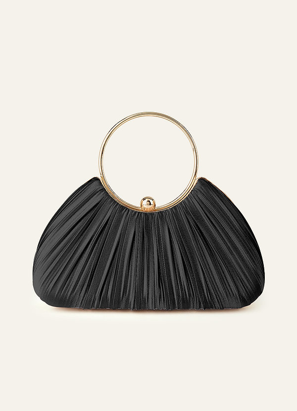 front Matching Color Metallic Satin Pleated Handbag