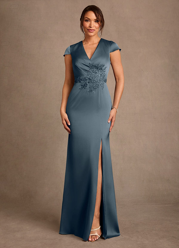 Azazie Rilda Abiti da Mamma Sposa Abito Tubino in Raso Elasticizzato Pizzo Crepuscolo image1