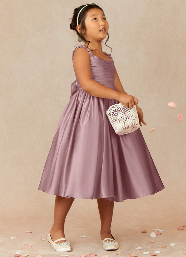 Azazie Cutie Pie Flower Girl Dresses Dusty Rose A-Line Pleated Matte Satin Dress image1