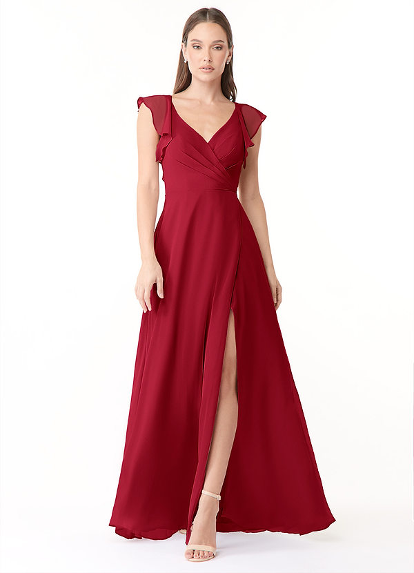 Azazie Yoko Bridesmaid Dresses Scarlet A-Line Ruched Chiffon Dress image1