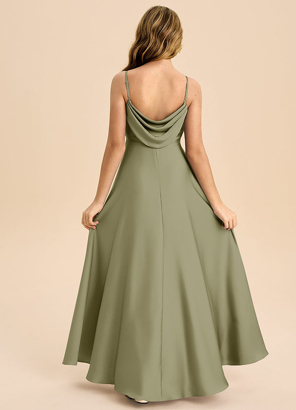 Azazie Bug Junior Pistachio A-Line Pleated Stretch Satin Dress image1